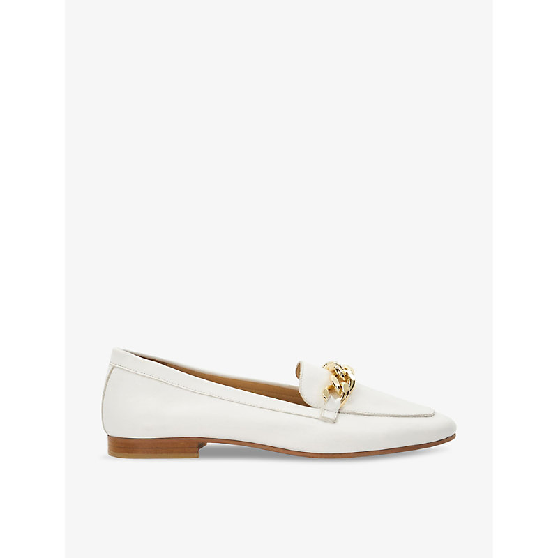 Dune Womens White-leather Goldsmith Curb-chain Leather Loafers
