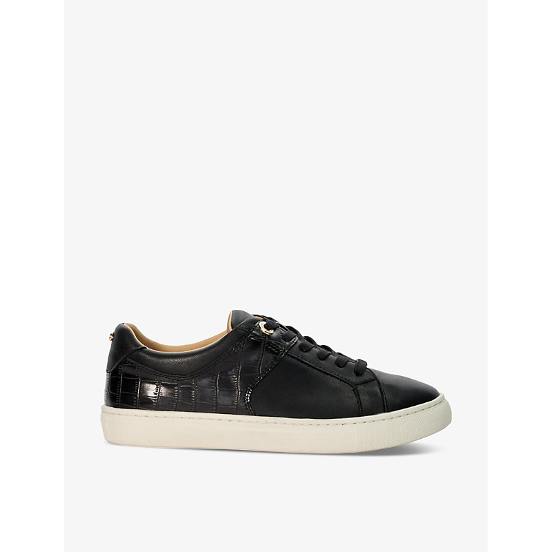 Dune Womens Black-synthetic Elodic Logo-embossed Faux-leather Low-top Trainers