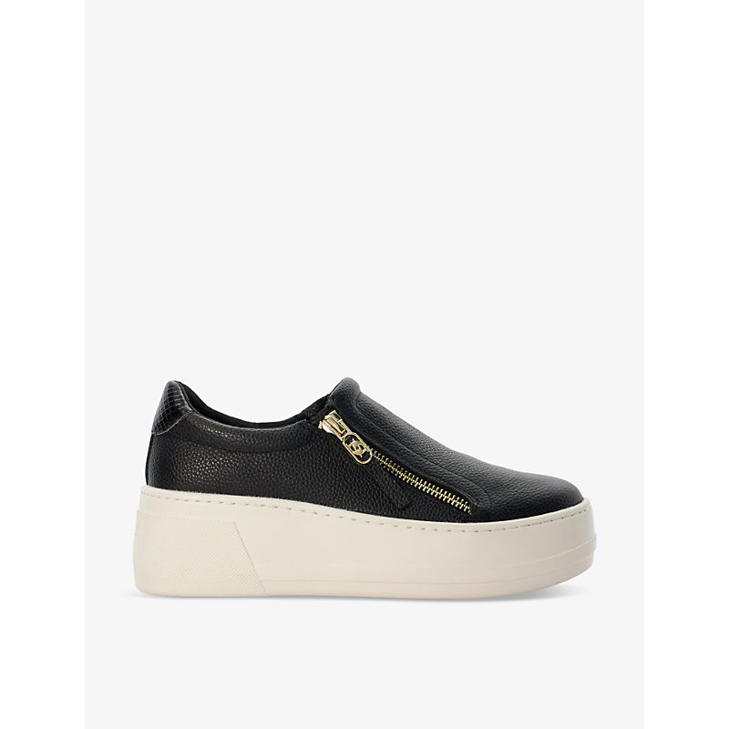 Dune Womens Black-leather Episodic Zip Leather Low-top Trainers