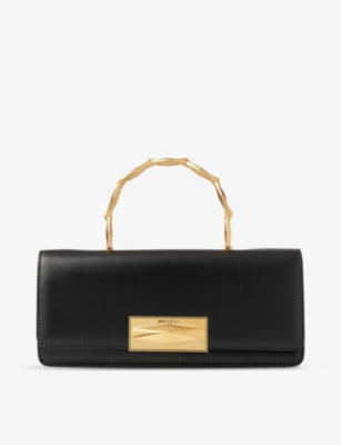 Shop Jimmy Choo Diamond Leather Top-handle Bag In Black/gold