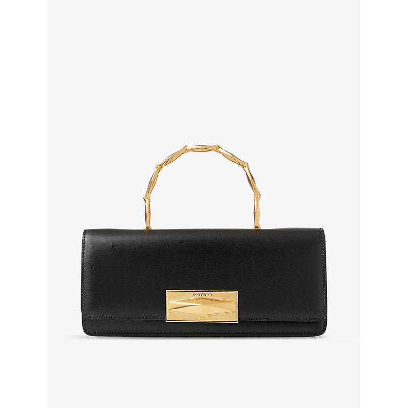 Shop Jimmy Choo Diamond Leather Top-handle Bag In Black/gold