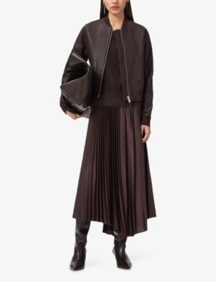 Allsaints Womens Oxblood Red Orten Leather Bomber Jacket In Brown