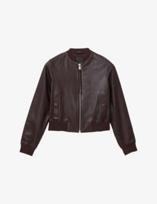 Allsaints Womens Oxblood Red Orten Leather Bomber Jacket In Brown