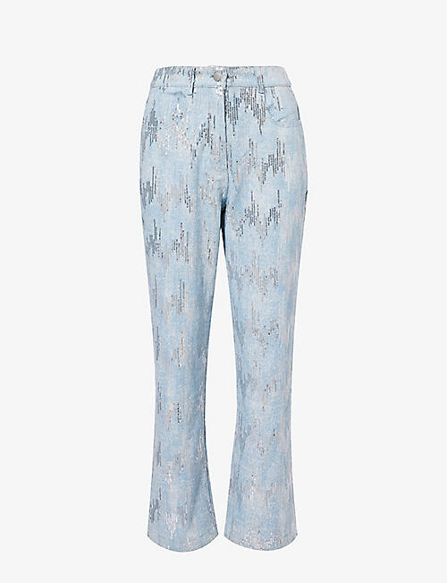 AMY LYNN: Sequin-embellished straight-leg mid-rise jeans
