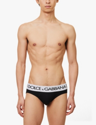 Shop Dolce & Gabbana Mens Black Logo-waistband Stretch-cotton Briefs