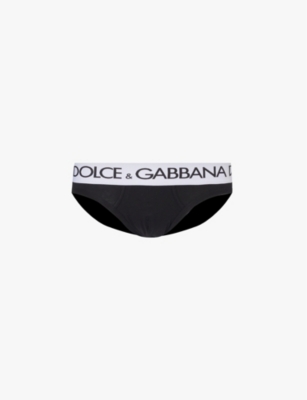 Shop Dolce & Gabbana Men's Black Logo-waistband Stretch-cotton Briefs