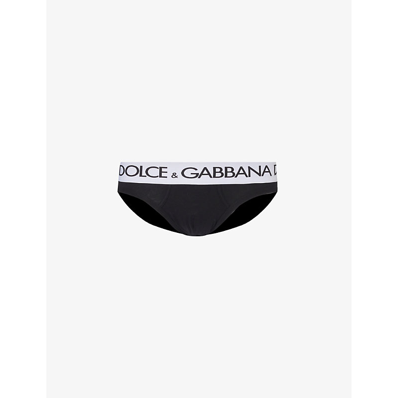 Shop Dolce & Gabbana Logo-waistband Stretch-cotton Briefs In Black