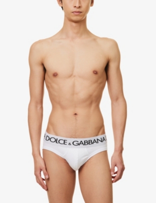 Shop Dolce & Gabbana Men's Optical White Logo-waistband Stretch-cotton Briefs