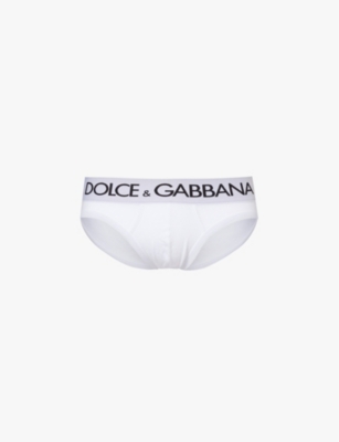 Dolce & Gabbana Logo-waistband Stretch-cotton Briefs In Optical White