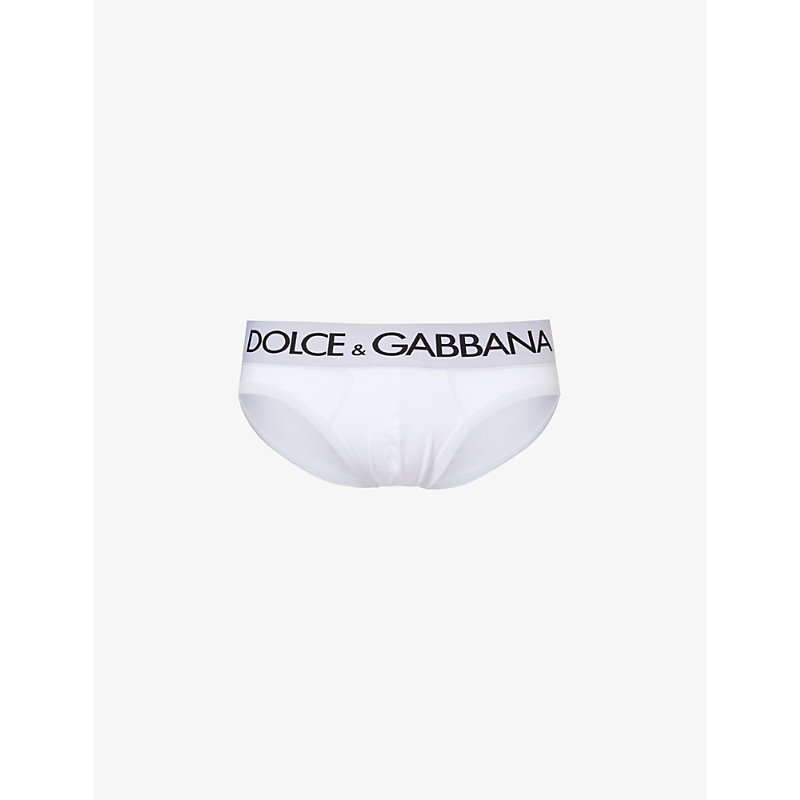 Dolce & Gabbana Logo-waistband Stretch-cotton Briefs In Optical White
