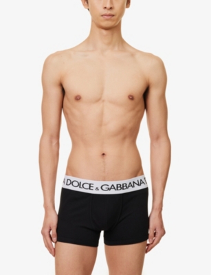 Shop Dolce & Gabbana Men's Black Logo-waistband Stretch-cotton Boxers