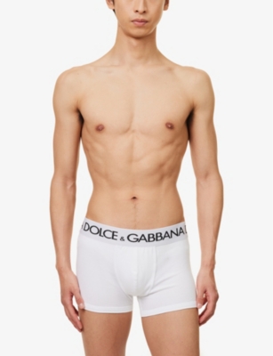 Shop Dolce & Gabbana Men's Optical White Logo-waistband Stretch-cotton Boxers