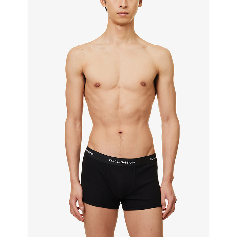 Shop Dolce & Gabbana Logo-waistband Cotton-jersey Boxers In Black