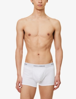 Shop Dolce & Gabbana Men's Optical White Logo-waistband Cotton-jersey Boxers