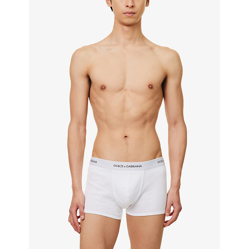 Shop Dolce & Gabbana Logo-waistband Cotton-jersey Boxers In Optical White