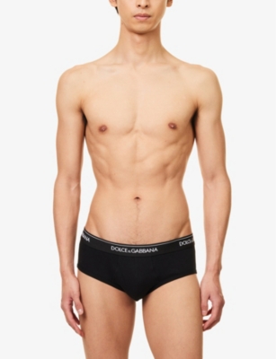 Shop Dolce & Gabbana Men's Black Logo-waistband Pack Of Two Stretch-cotton Briefs