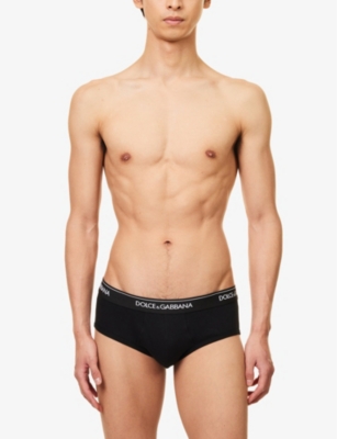 Dolce & Gabbana Men's Black Logo-waistband Pack Of Two Stretch-cotton Briefs In Black