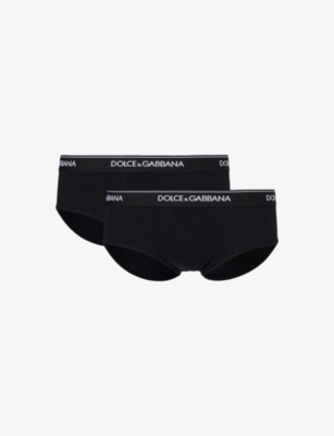 Dolce & Gabbana Logo-waistband Pack Of Two Stretch-cotton Briefs In Black