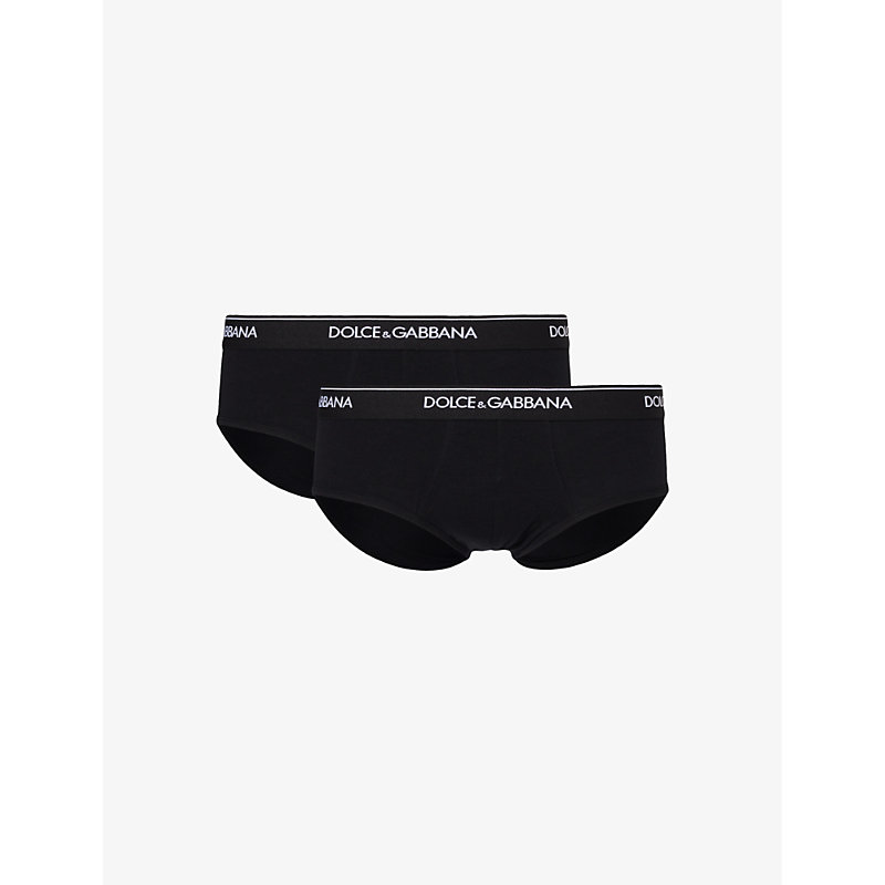 Dolce & Gabbana Logo-waistband Pack Of Two Stretch-cotton Briefs In Black