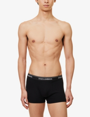 Shop Dolce & Gabbana Men's Black Logo-waistband Pack Of Two Stretch-cotton Boxers