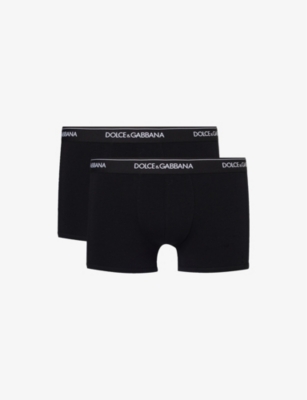 Dolce & Gabbana Logo-waistband Pack Of Two Stretch-cotton Boxers In Black