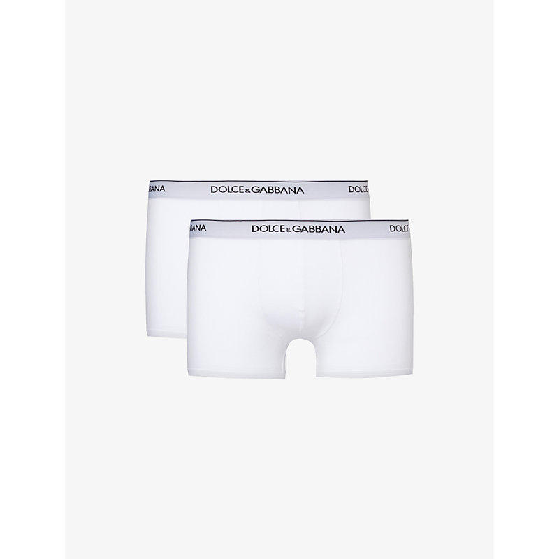 Dolce & Gabbana Logo-waistband Pack Of Two Stretch-cotton Boxers In Optical White