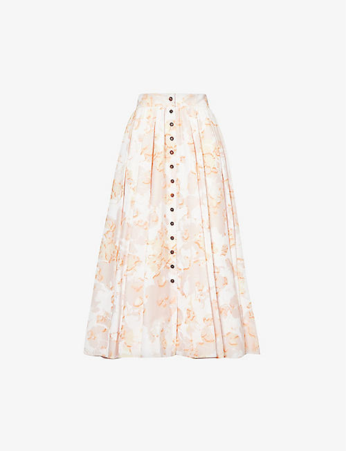 PHILOSOPHY DI LORENZO SERAFINI: Floral-print high-rise stretch-cotton midi skirt