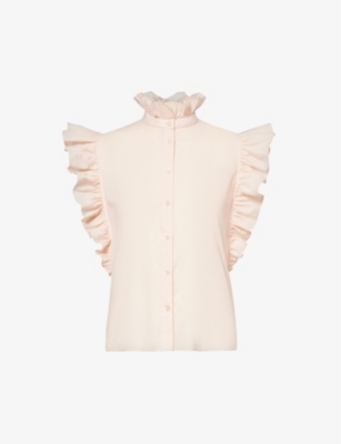 PHILOSOPHY DI LORENZO SERAFINI: Ruffled-trim brand-embroidered cotton blouse