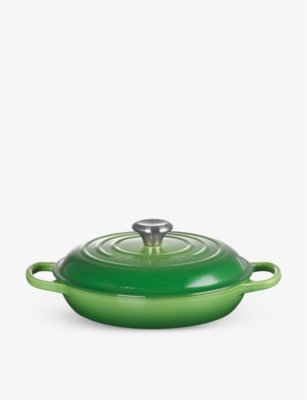 Shop Le Creuset Signature Shallow Cast-iron Casserole Dish In Bamboo Green