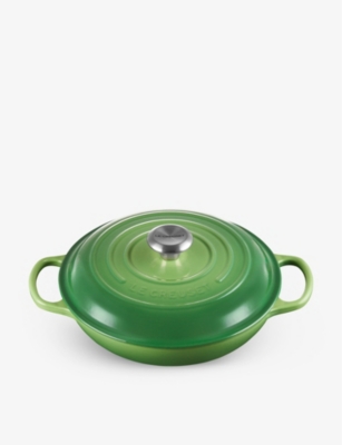 Shop Le Creuset Signature Shallow Cast-iron Casserole Dish In Bamboo Green