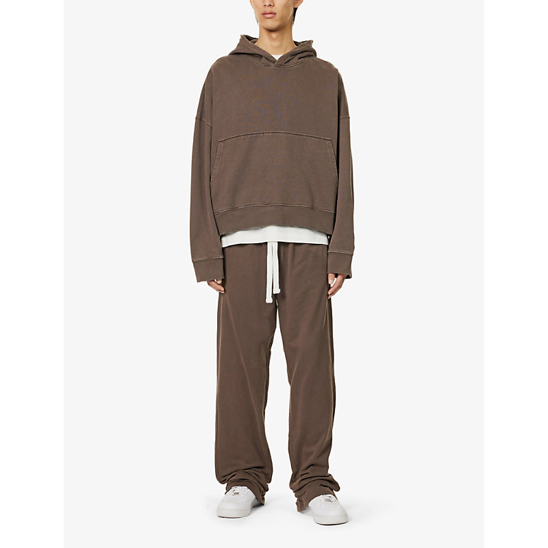 Shop Cole Buxton Cropped Kangaroo-pocket Cotton-jersey Hoody In Washed Brown