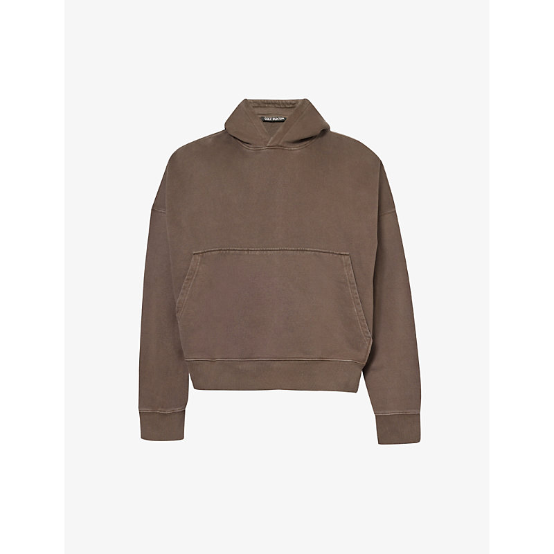Shop Cole Buxton Cropped Kangaroo-pocket Cotton-jersey Hoody In Washed Brown