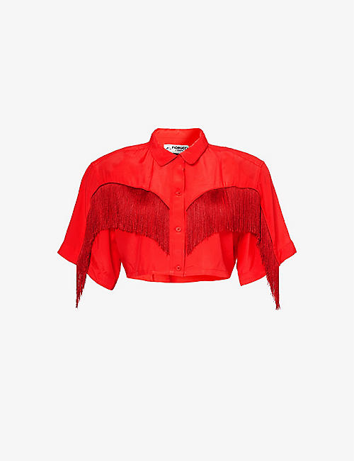 FIORUCCI: Fringed-trim cropped woven shirt