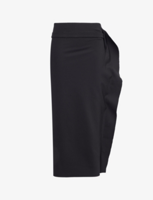 Fiorucci Womens Black Ruffled-panel Regular-fit Stretch-woven Midi Skirt