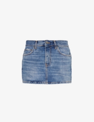 Fiorucci Womens Medium Blue Five-pocket Brand-patch Denim Mini Skirt
