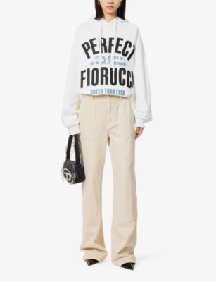 Shop Fiorucci Women's White Perfect Brand-print Cotton-jersey Hoody