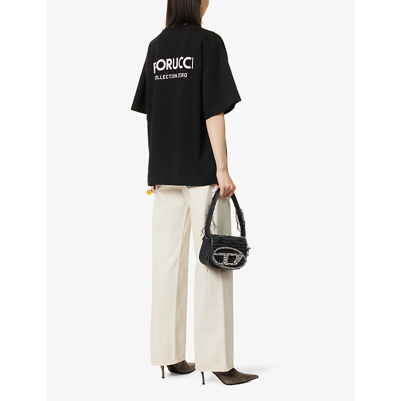 Shop Fiorucci Women's Black Collection Zero Brand-print Cotton-jersey T-shirt