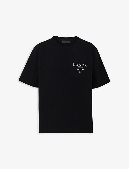 PRADA: Logo-print dropped-shoulder cotton-jersey T-shirt