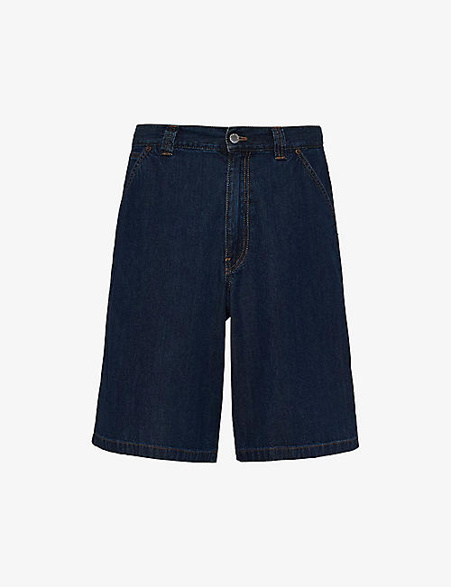 PRADA: Brand-plaque multi-pocket regular-fit washed-denim Bermuda shorts