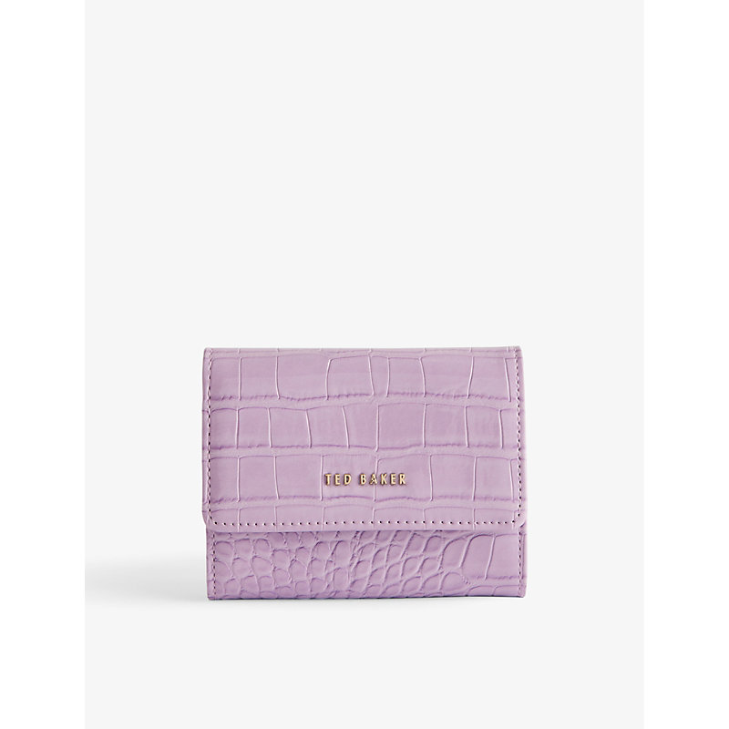 Shop Ted Baker Conilya Croc-embossed Faux-leather Card Holder In Lilac