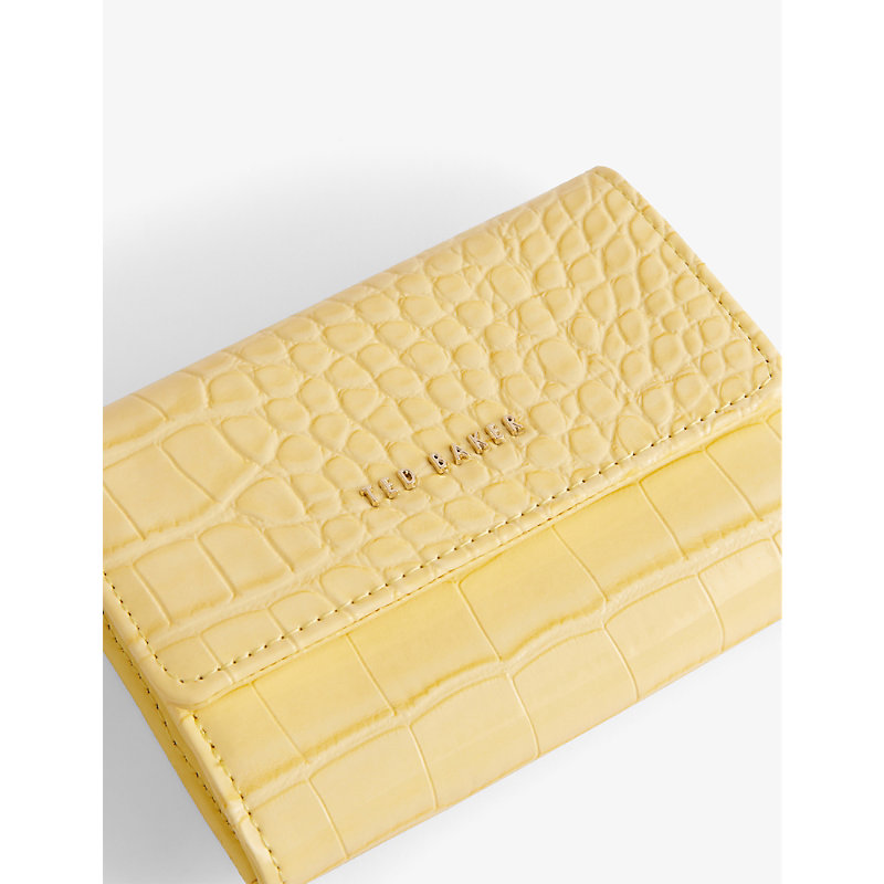Shop Ted Baker Women's Lt-yellow Conilya Croc-embossed Faux-leather Card Holder