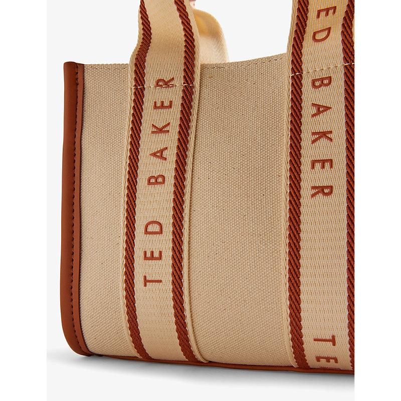 Shop Ted Baker Georjiy Mini Branded-webbing Canvas Tote Bag In Natural