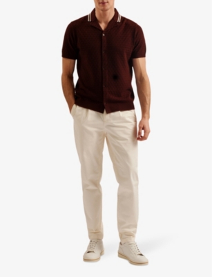 Shop Ted Baker Men's Dk-brown Ewann Textured Knitted Polo Shirt