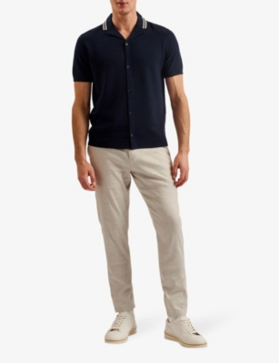 Shop Ted Baker Men's Navy Ewann Textured Knitted Polo Shirt