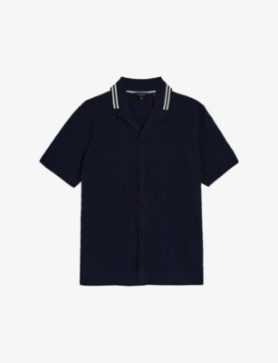 Shop Ted Baker Men's Vy Ewann Textured Knitted Polo Shirt In Navy