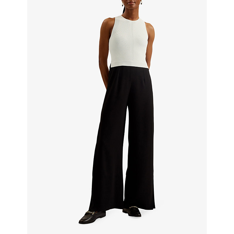 Shop Ted Baker Toveli Knit-bodice Stretch-woven Jumpsuit In Black