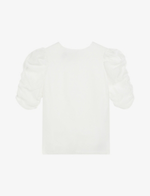 Ted Baker Womens Ivory Puff-sleeved Round-neck Organza Top