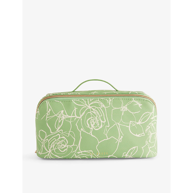 Ted Baker Womens White Dianea Floral-print Faux-leather Washbag In Green