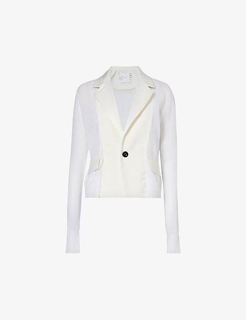 SACAI: Suiting notch-lapel cotton-blend cardigan