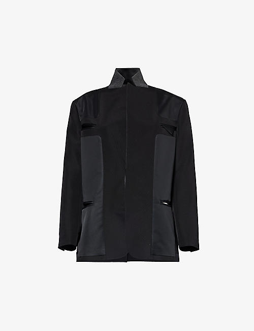 SACAI: Padded-shoulder notch-lapel silk and cotton-blend jacket